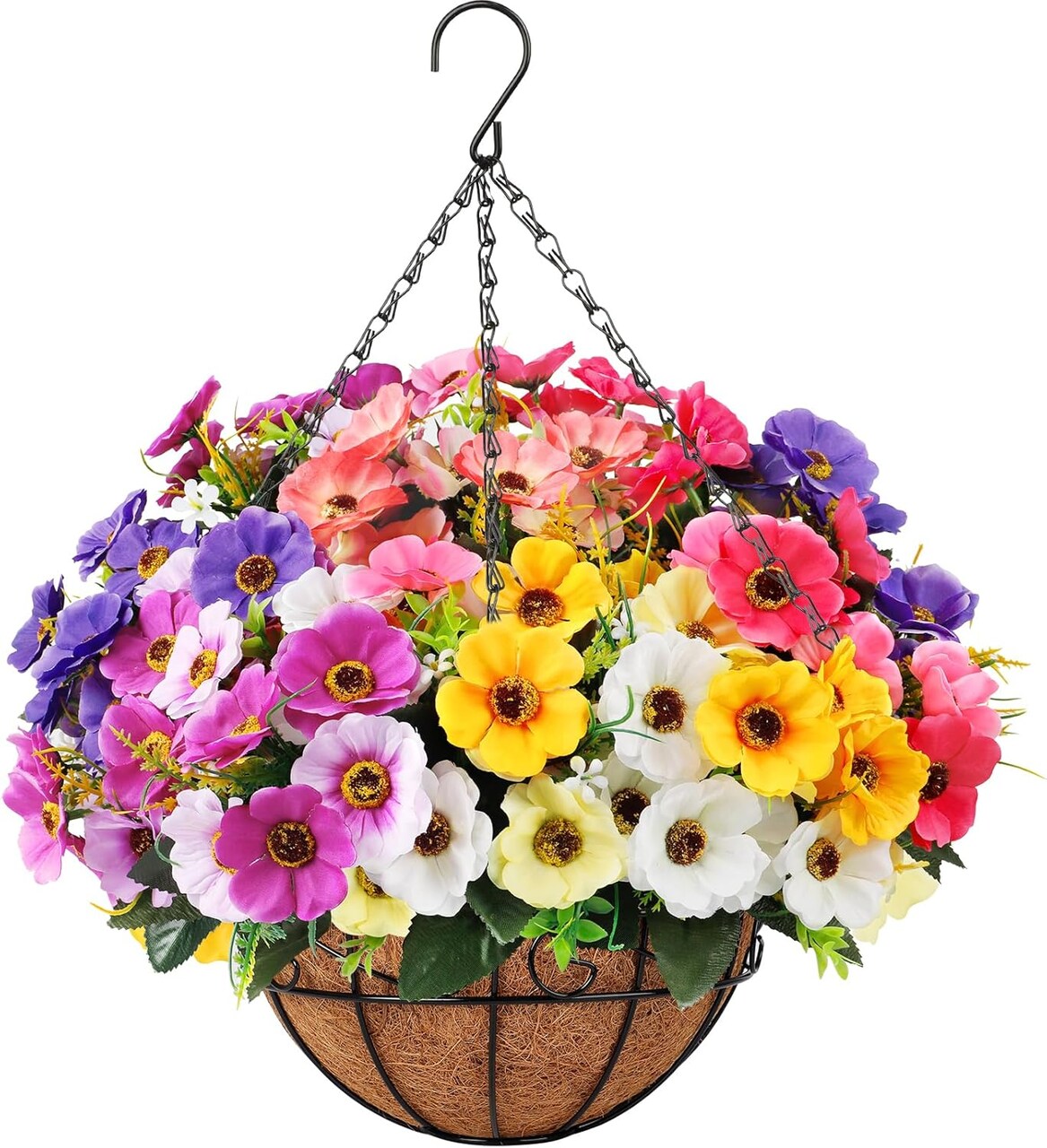 Artificial Hanging Flowers with Basket, Fake Silk Hanging Flowers(Multicolor)